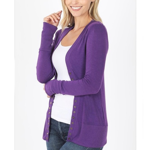 Penna&Pine Sweaters - Purple Snap button Knit Cardigan